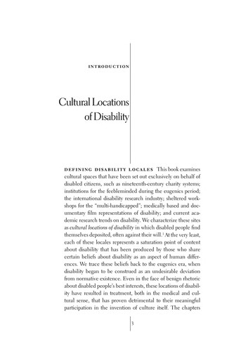 Sharon L. Snyder: Cultural locations of disability (2006, University of Chicago Press)