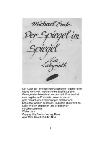 Michael Ende: Der Spiegel im Spiegel (German language, 1993)