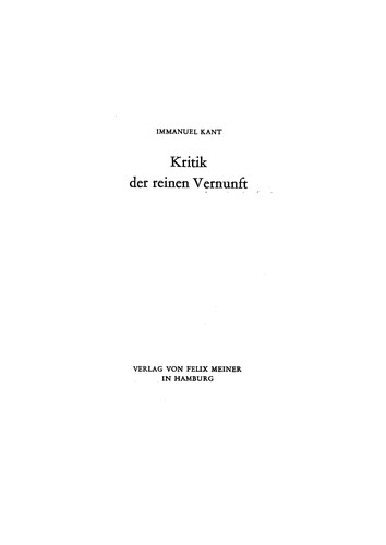 Immanuel Kant: Kritik der reinen Vernunft (German language, 1998, F. Meiner Verlag)