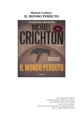 Michael Crichton: The Lost World (2003, Garzanti Libri Superpocket)