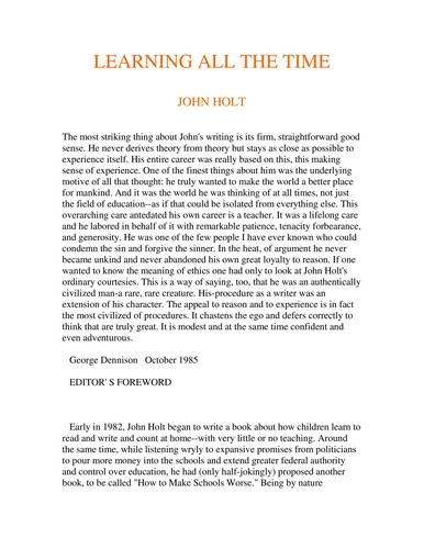 John Caldwell Holt: Learning all the time (1989, Addison-Wesley)