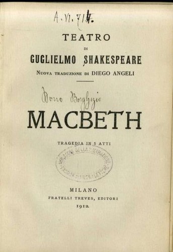 William Shakespeare: Macbeth (Italian language, 1912, Fratelli Treves)