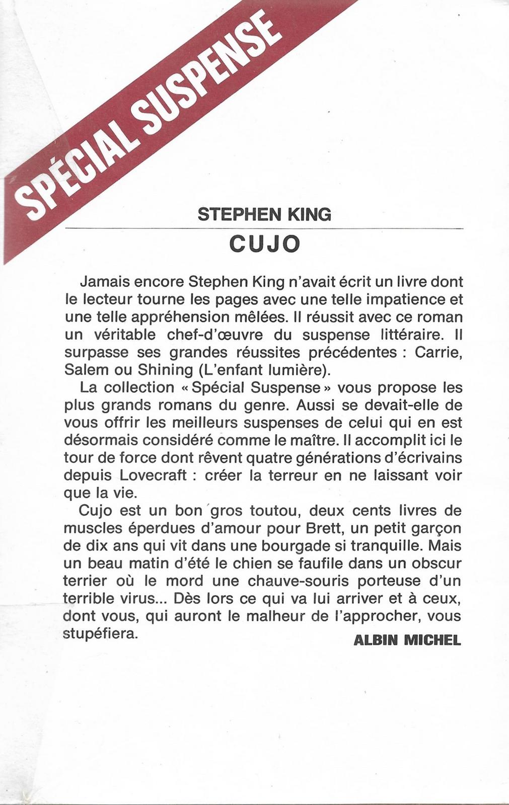 Stephen King: Cujo (French language, 1982, Éditions Albin Michel)